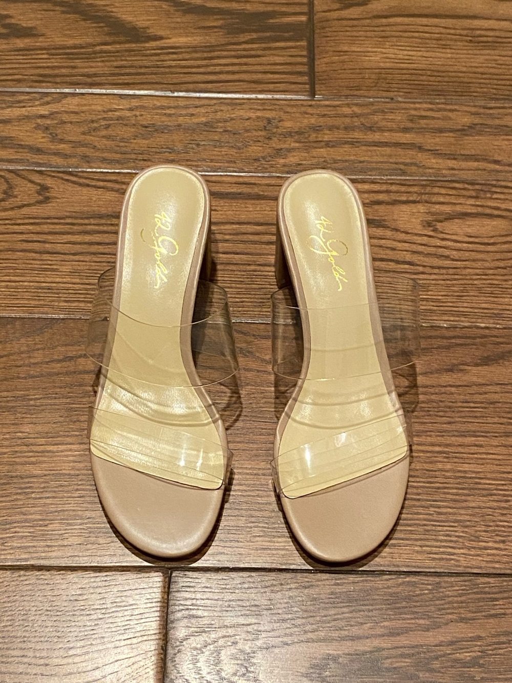 Chinese Laundry Nude Slide Heels with Clear Straps